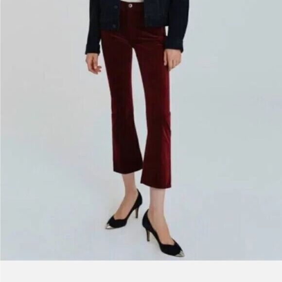 Adriano Goldschmied NWT Jodi Crop High Rise Flare Velvet in Maroon size 31 - Picture 3 of 9